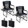 ELLEGNT 2 PCS Folding Camp Chair with Side Table and Cup Holder-Portable Outdoor Seat with Carry Bag, Black and Gray