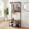 ELLEGNT Space-Saving Hall Tree, Shoe Bench, Coat Rack with Hanging Rod, Shelves and Removable Hooks-4-in-1 Entryway Organizer