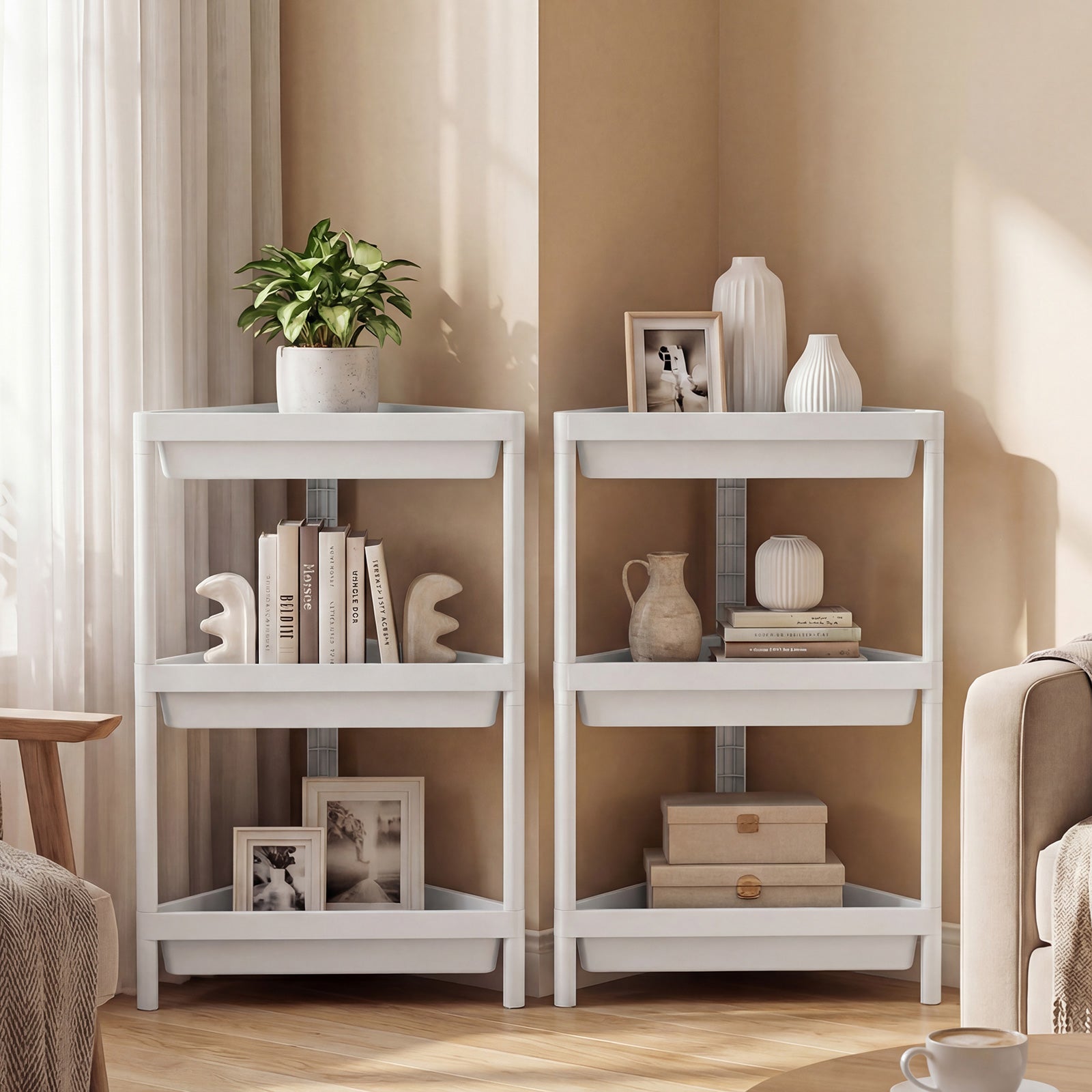 ELLEGNT 2-Pack 3-Tier Wire Shelf, Detachable Stackable Storage Unit with Drainage Holes, Freestanding Utility Rack for Bathroom Kitchen Laundry Pantry, White