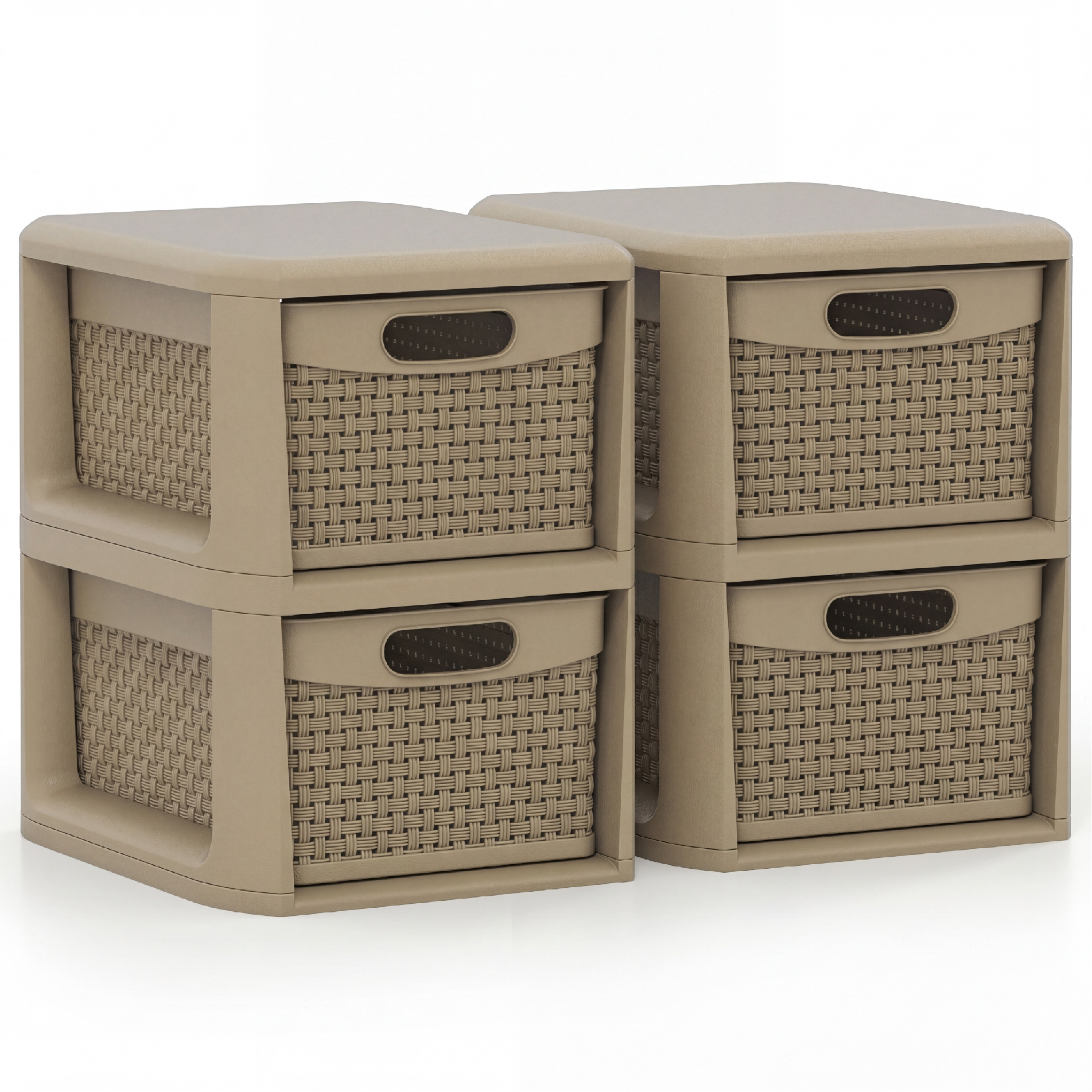 ELLEGNT 2 PCS 2?Drawer Storage Unit for Bedroom and Bathroom-with Wicker Texture and Handles, Tan