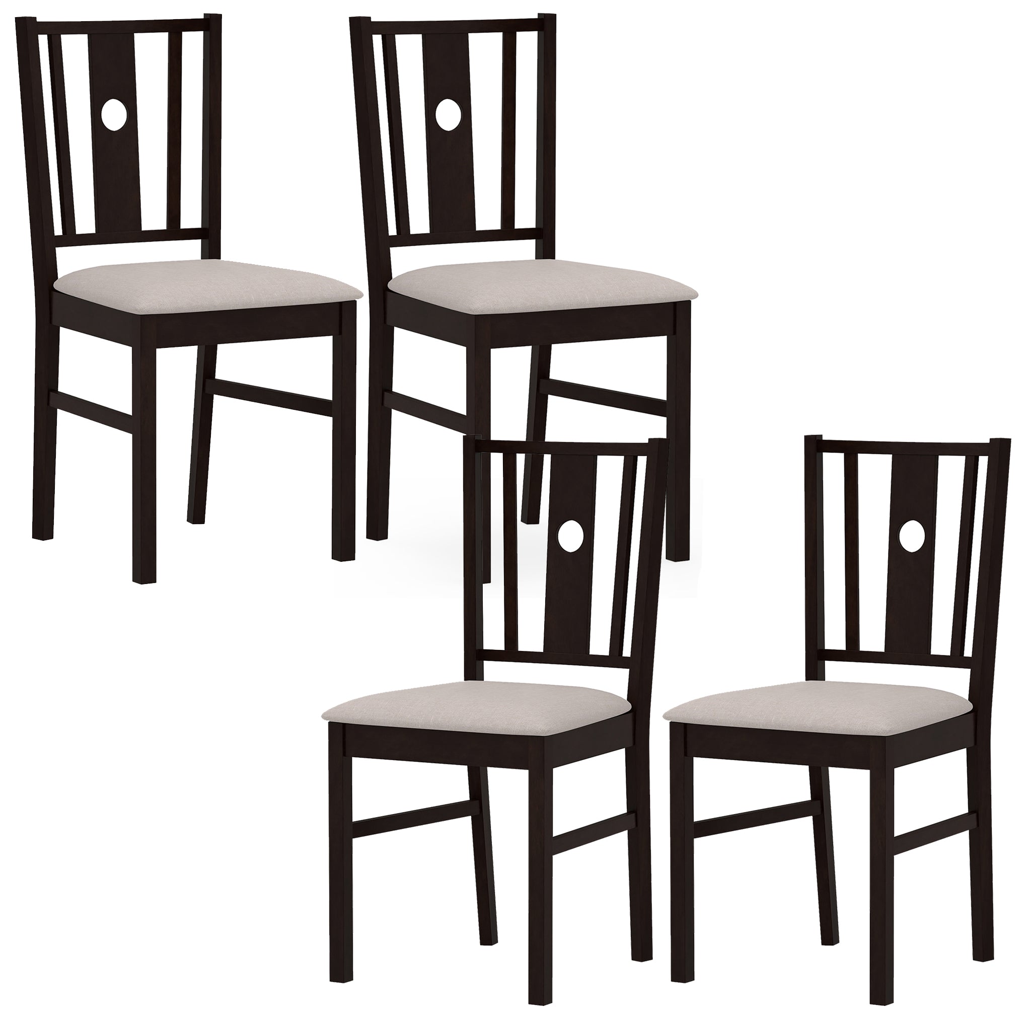 ELLEGNT 4 PCS Upholstered Rubber Wood Dining Chairs ¨C Fabric Padded Seat, Slatted Curved Back, Farmhouse Armless Side Chairs for Kitchen