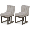 ELLEGNT 2 PCS Fabric Upholstered Kitchen Chairs, Wooden Frame, Modern Farmhouse Style for Dining, Beige + Gray