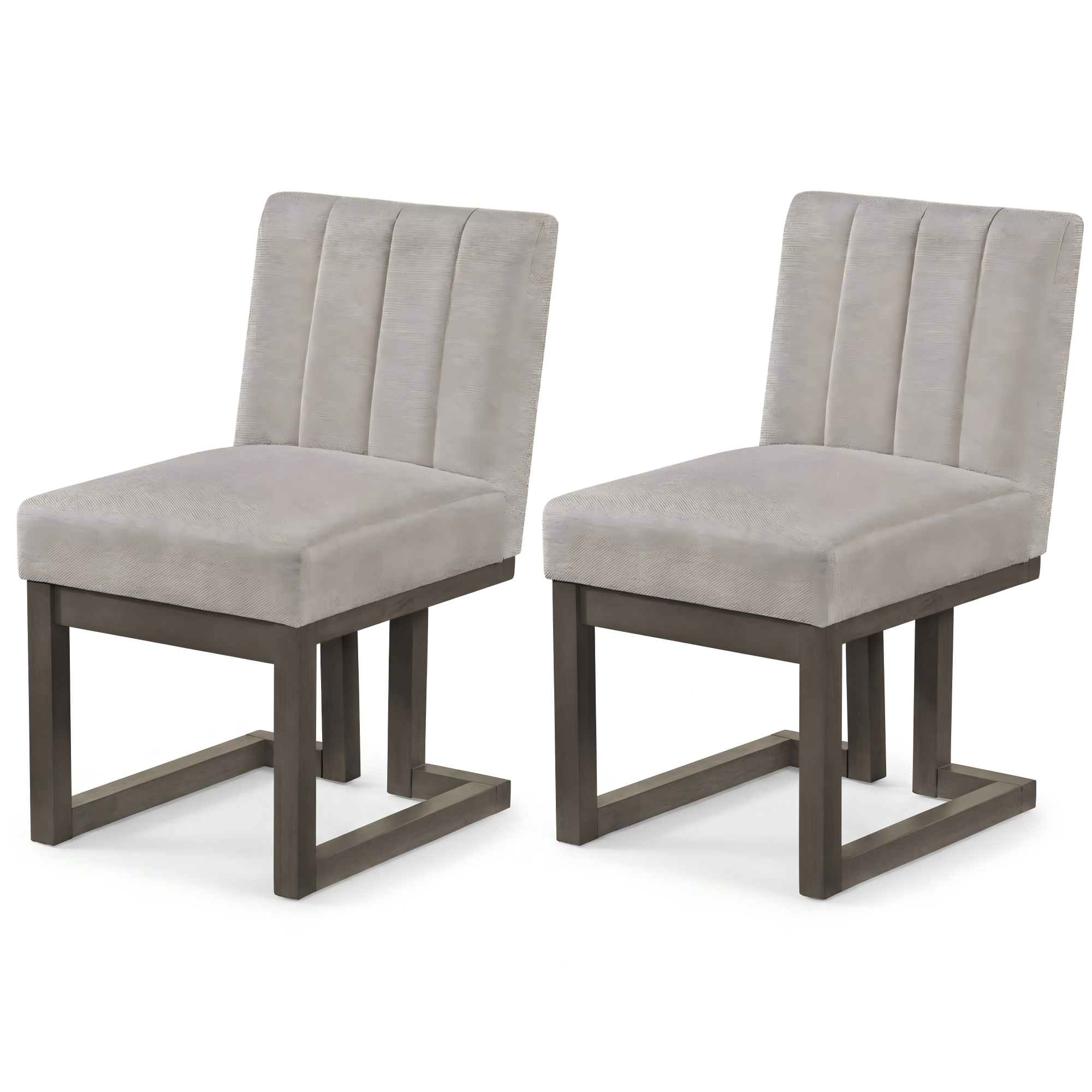 ELLEGNT 2 PCS Fabric Upholstered Kitchen Chairs, Wooden Frame, Modern Farmhouse Style for Dining, Beige + Gray