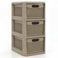 ELLEGNT 1 PCS 3?Drawer Storage Unit for Bedroom and Bathroom-with Wicker Texture and Handles, Tan