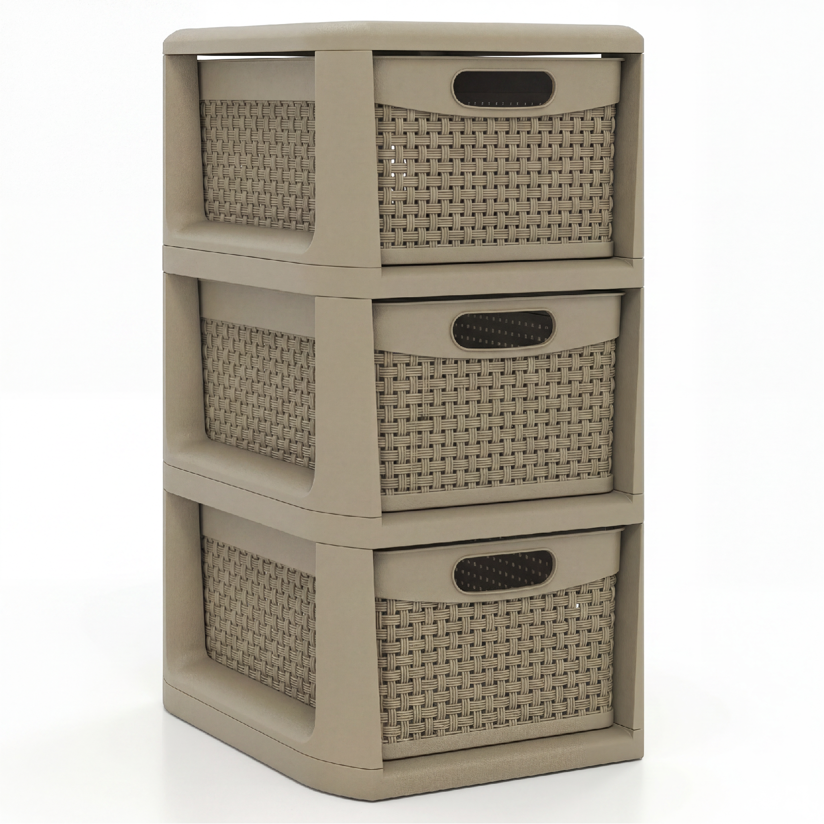 ELLEGNT 1 PCS 3?Drawer Storage Unit for Bedroom and Bathroom-with Wicker Texture and Handles, Tan