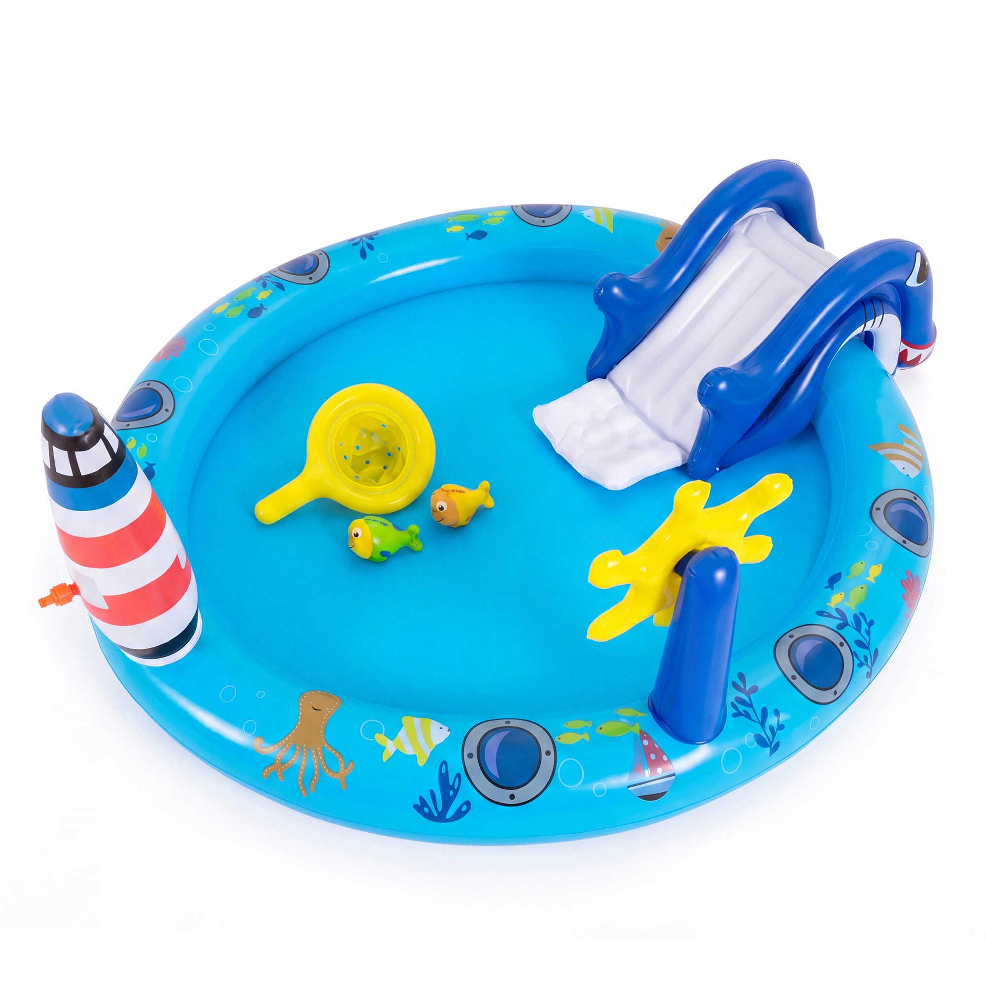 ELLEGNT Inflatable Backyard Water Park-Shark Slide Sprinkler Play Center
