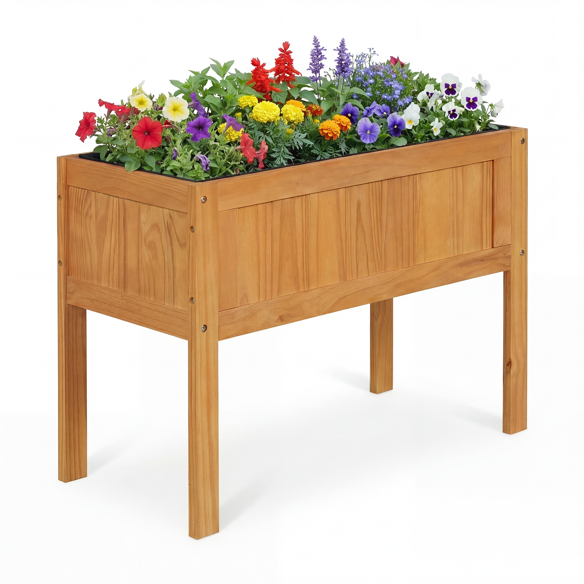 ELLEGNT 1 PCS Elevated Wooden Planter Box Raised Garden Bed, Includes Bed Liner and Drainage Holes
