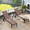 ELLEGNT 2 PCS Breathable Seat Patio Chaise Lounge with Wheels, 6-Position Adjustable Backrest for Poolside Brown