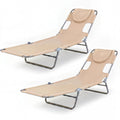 ELLEGNT 2 PCS 5?Position Adjustable Backrest Folding Lounge Chair-Patio Tanning Chair for Beach or Garden, Beige