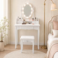 ELLEGNT White Makeup Vanity Set with Lighted Mirror 3 Drawers and Cushioned Stool