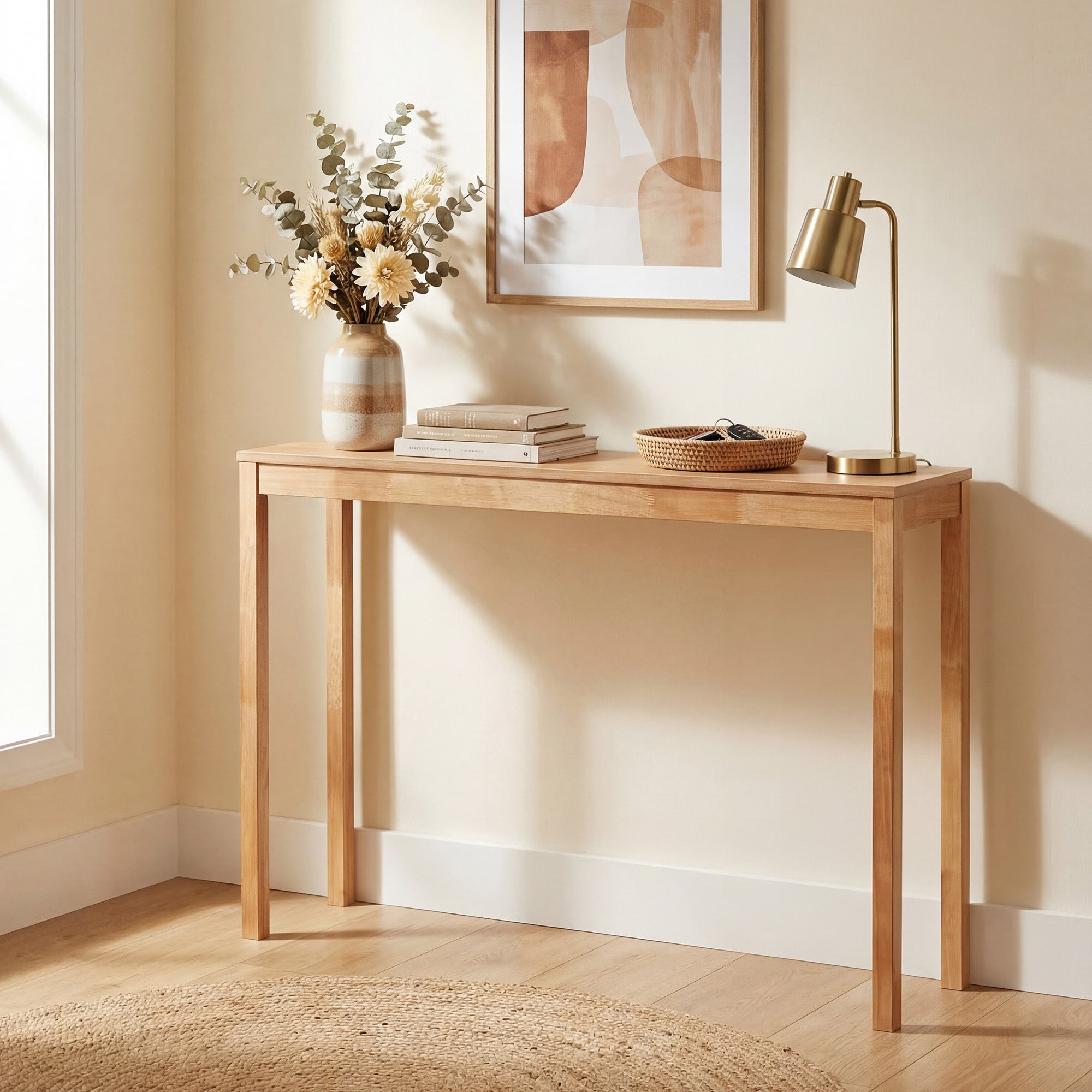 ELLEGNT 48 in Wood Console Table-Modern Farmhouse, Thickened Top, Solid Wood Legs, Behind Couch, Natural