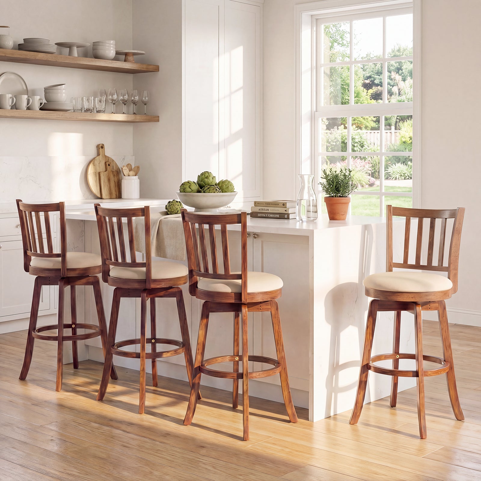 ELLEGNT 4 PCS 30.5 in Upholstered Swivel Barstools with Backrest and Footrest for Counter Height