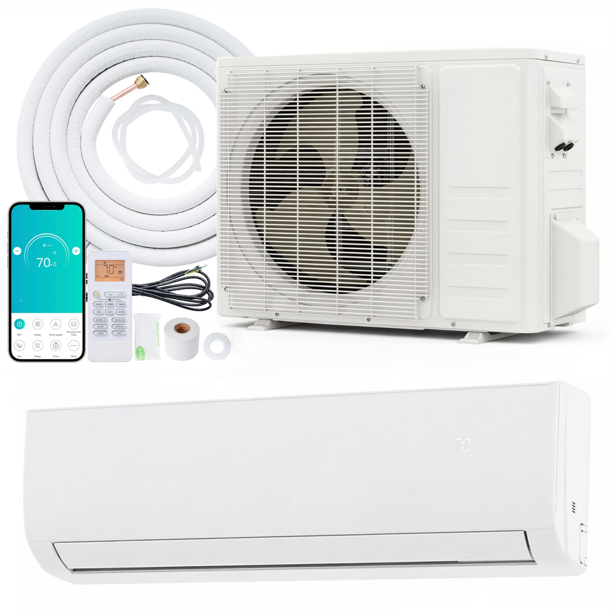 ELLEGNT EcoGuard Mini Split Air Conditioner and Heater, 18000 BTU, 21 SEER2 Wifi Enabled Ductless Split AC Unit for Spaces Up to 1250 Sq. Ft, 208/230V Energy Efficient Inverter AC with Heat Pump and Installation Kit