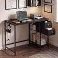 ELLEGNT Computer Desk-Built-in Charging Station, 2 Fabric Drawers, Storage Shelf, and Headphone Hook,Black