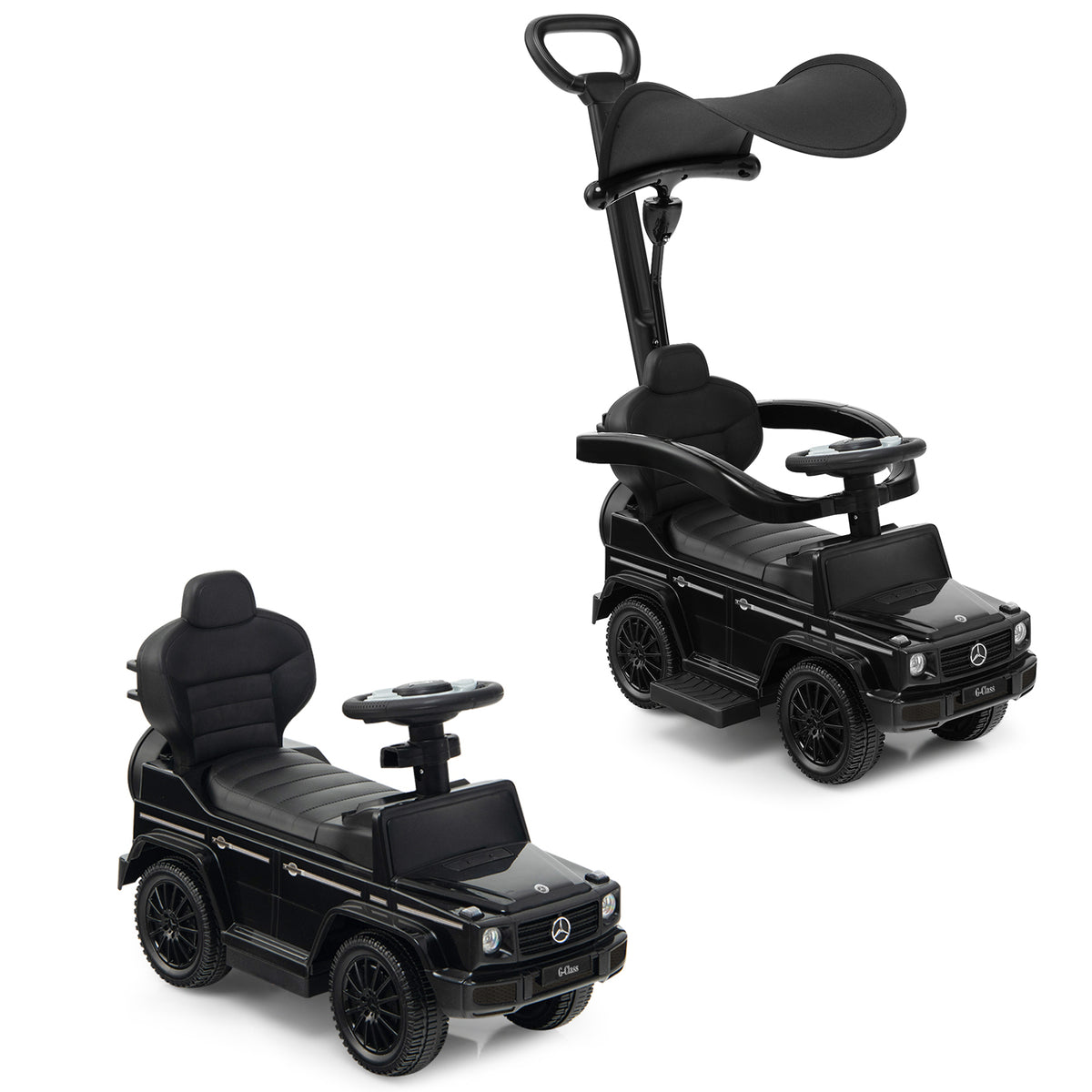 ELLEGNT Licensed Mercedes Benz 3 in 1 Kids Ride On Push Car with Canopy 18 to 36 Months, Black