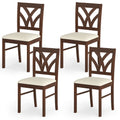 ELLEGNT Set of 4 Wooden Dining Chairs with Hollowed Backrest-Rubber Wood Frame Kitchen Chairs Brown and Beige