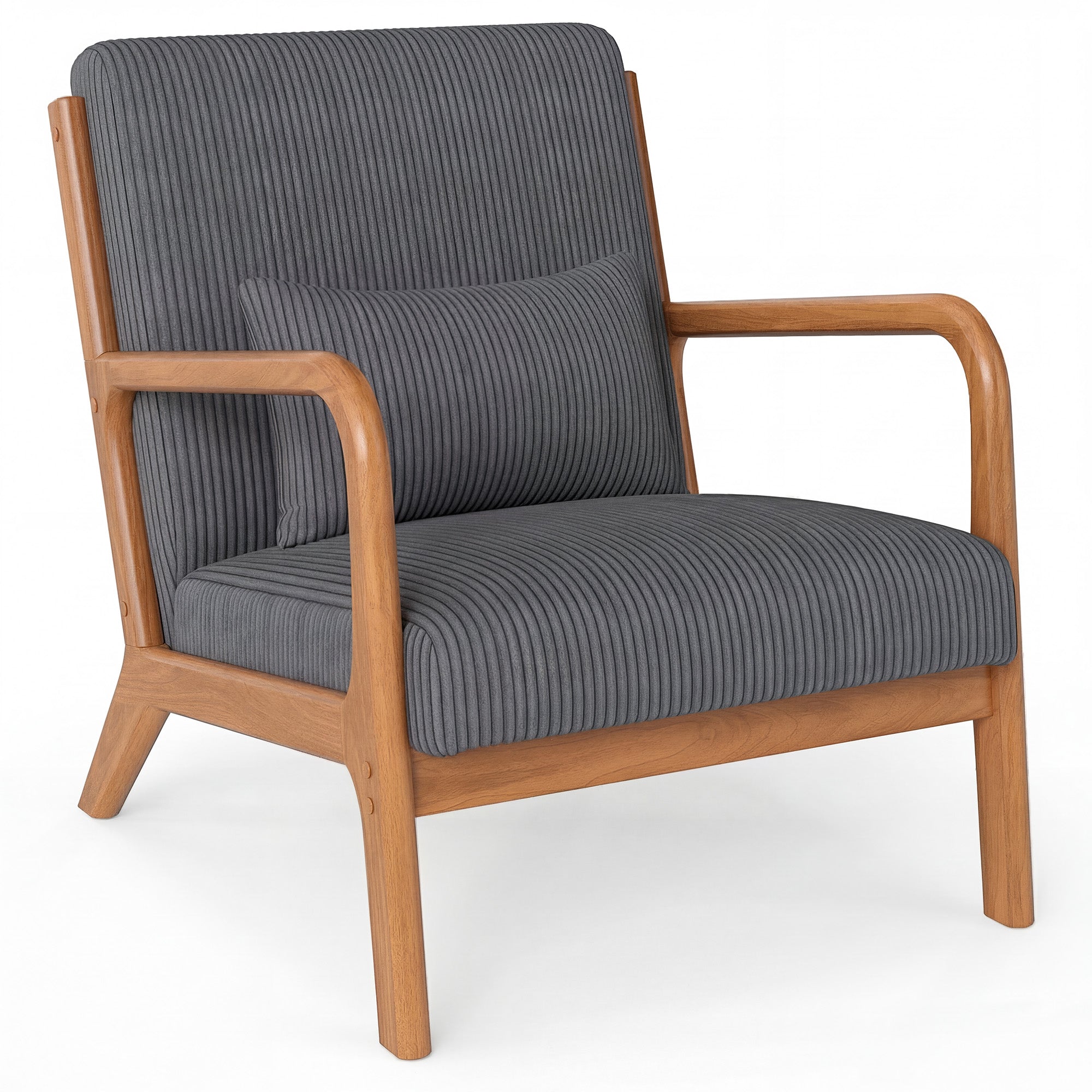 ELLEGNT 1 PCS Modern Accent Chair with Rubber Wood Armrests-Corduroy Upholstered Lounge Chair for Living Room, Bedroom Gray + Brown