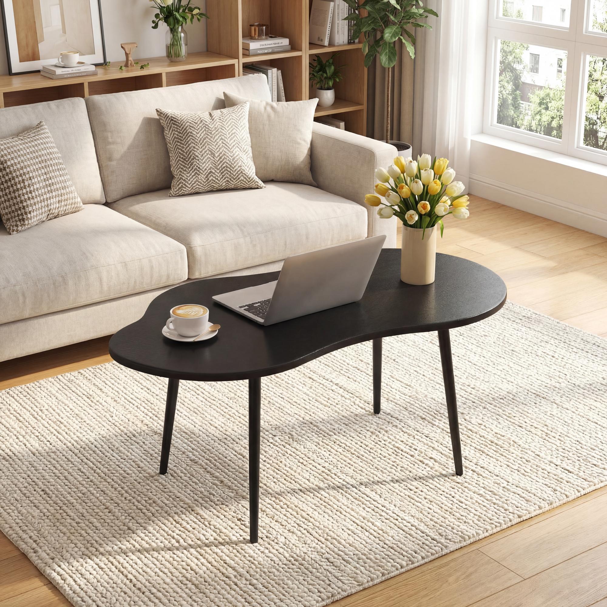 ELLEGNT Cloud Coffee Table 39.5 in-Irregular Wood and Metal, Modern, for Living,Home Office,Small Spaces, Black