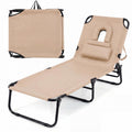 ELLEGNT 1 PCS Beach Lounger with 4?Position Reclining Backrest, Removable Pillows and Face Hole-Folding Design, Beige