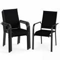 ELLEGNT 4 PCS Stackable Patio Armchairs-Outdoor Dining Chairs with Metal Backrest, Black