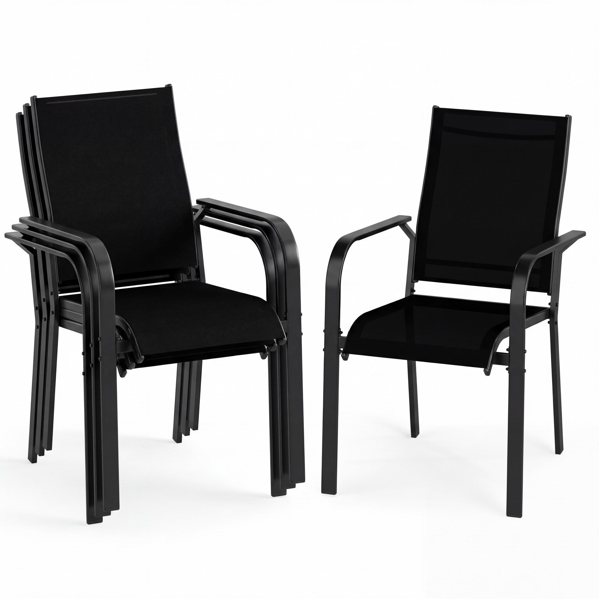 ELLEGNT 4 PCS Stackable Patio Armchairs-Outdoor Dining Chairs with Metal Backrest, Black
