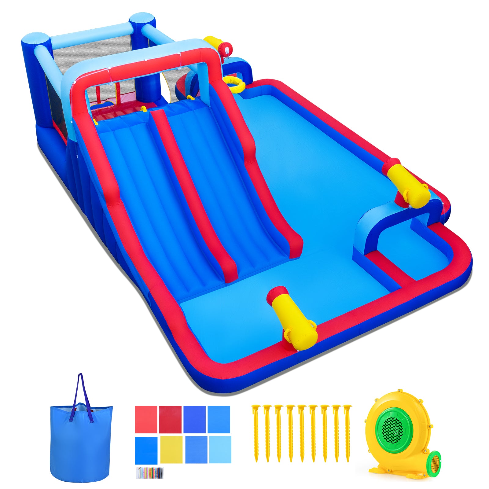 ELLEGNT Kids Bounce House with Water Slide and Splash Pool-Inflatable Water Park, With 750W Blower