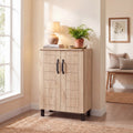 ELLEGNT 5-Tier Shoe Cabinet-2-Door Storage with Adjustable Shelves and Ventilation for Entryway or Closet Natural Oak