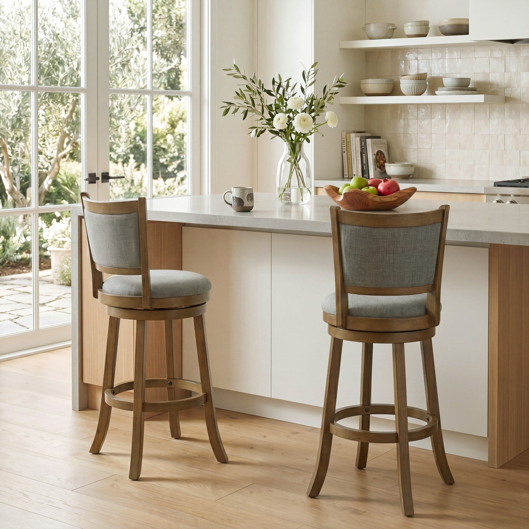 ELLEGNT 2 PCS Swivel Bar Stools-30 in Height, Backrests, Wood Frame, Upholstered Seat