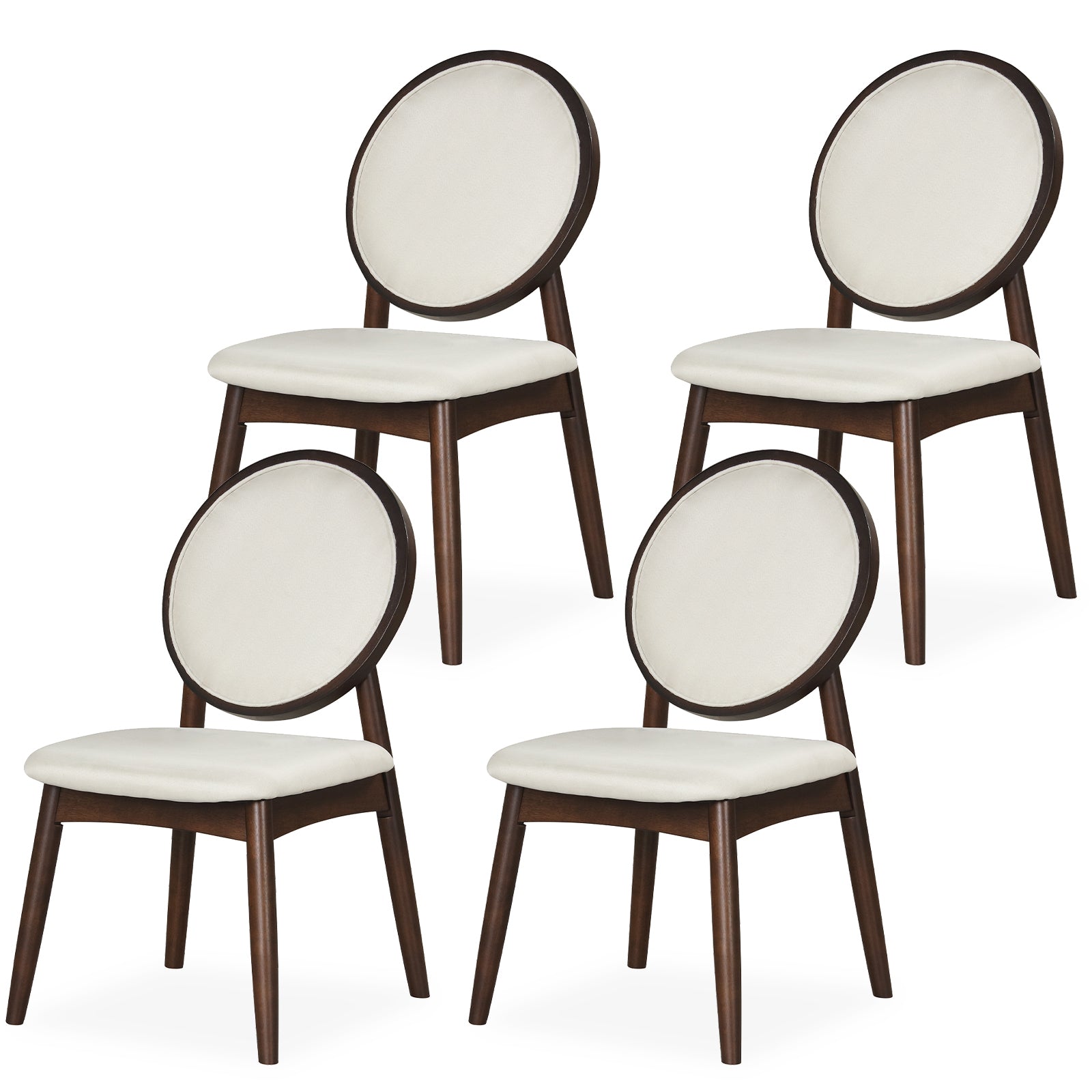 ELLEGNT 4 PCS Upholstered Linen Side Chairs-Round Backrest Dining Chairs, Beige