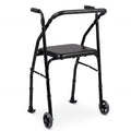 ELLEGNT Lightweight Aluminum Folding Walker for Seniors with 2 Wheels, 5-Level Height Adjustment & Padded Seat, Portable Stand Up Mobility Walking Aid for Disabled Individuals & Adults, Black
