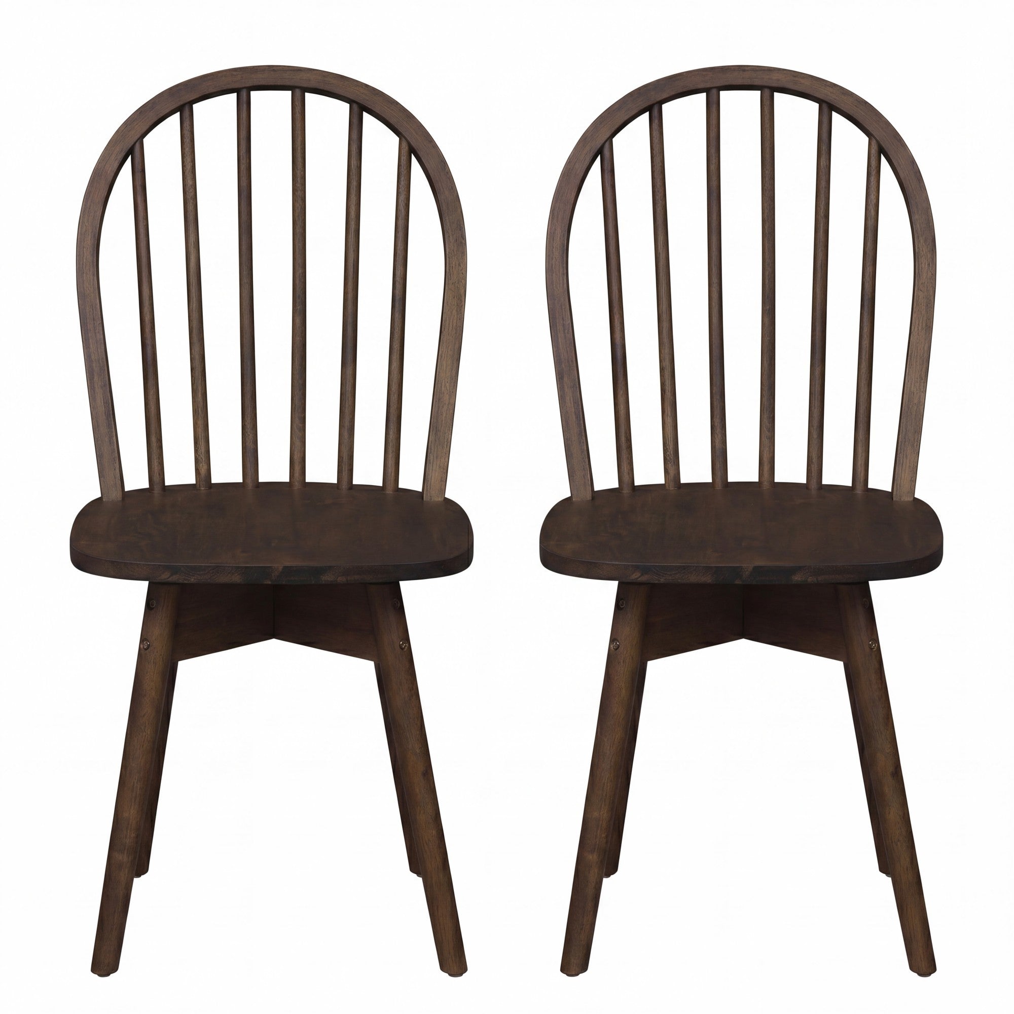 ELLEGNT 2 PCS Farmhouse Spindle Swivel Dining Chairs-Solid Rubber Wood for Kitchen Island or Dining Table, Walnut