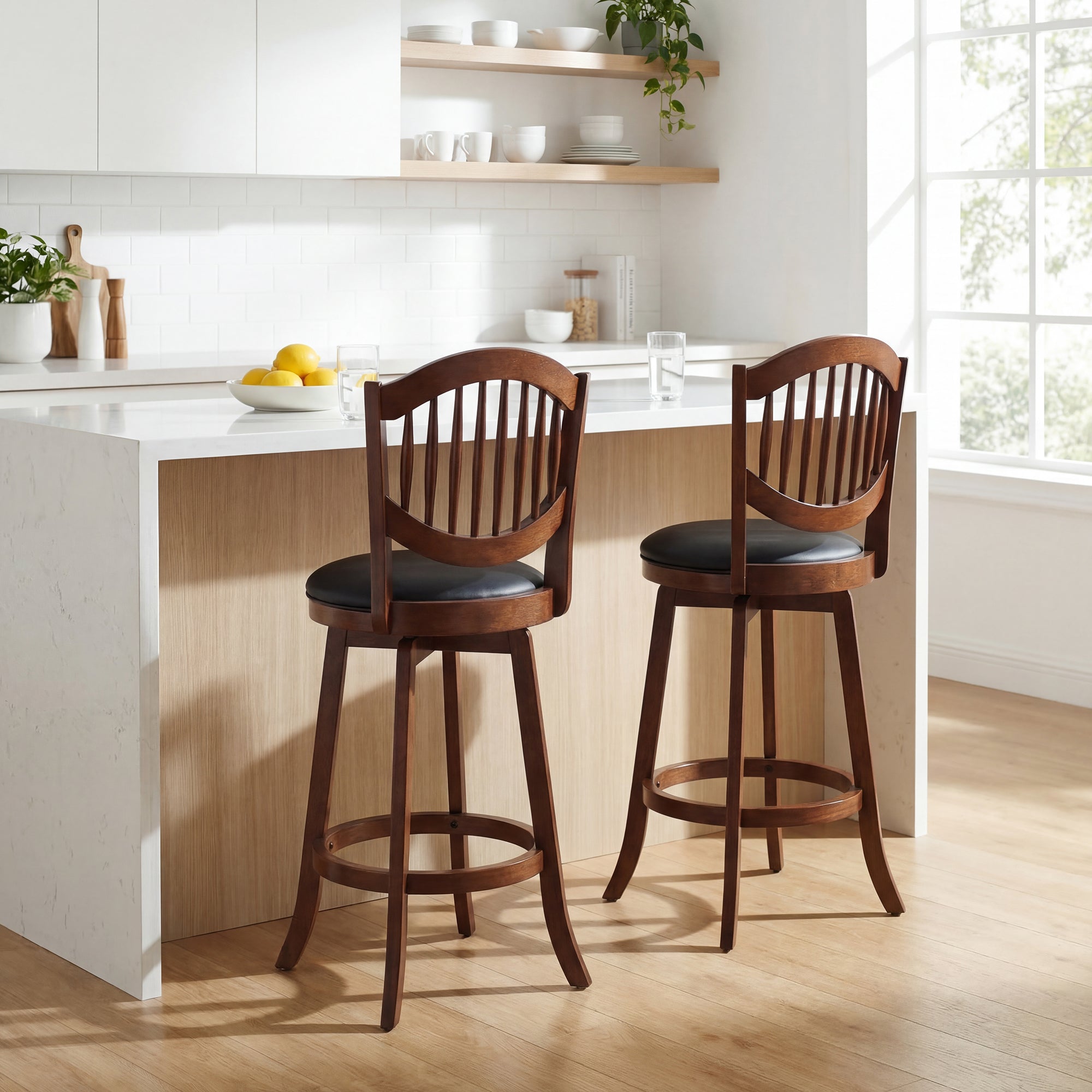 ELLEGNT 2 PCS 30 in Swivel Barstools-Counter Height with Backrest, Wood Frame, for Kitchen Island Espresso and Black