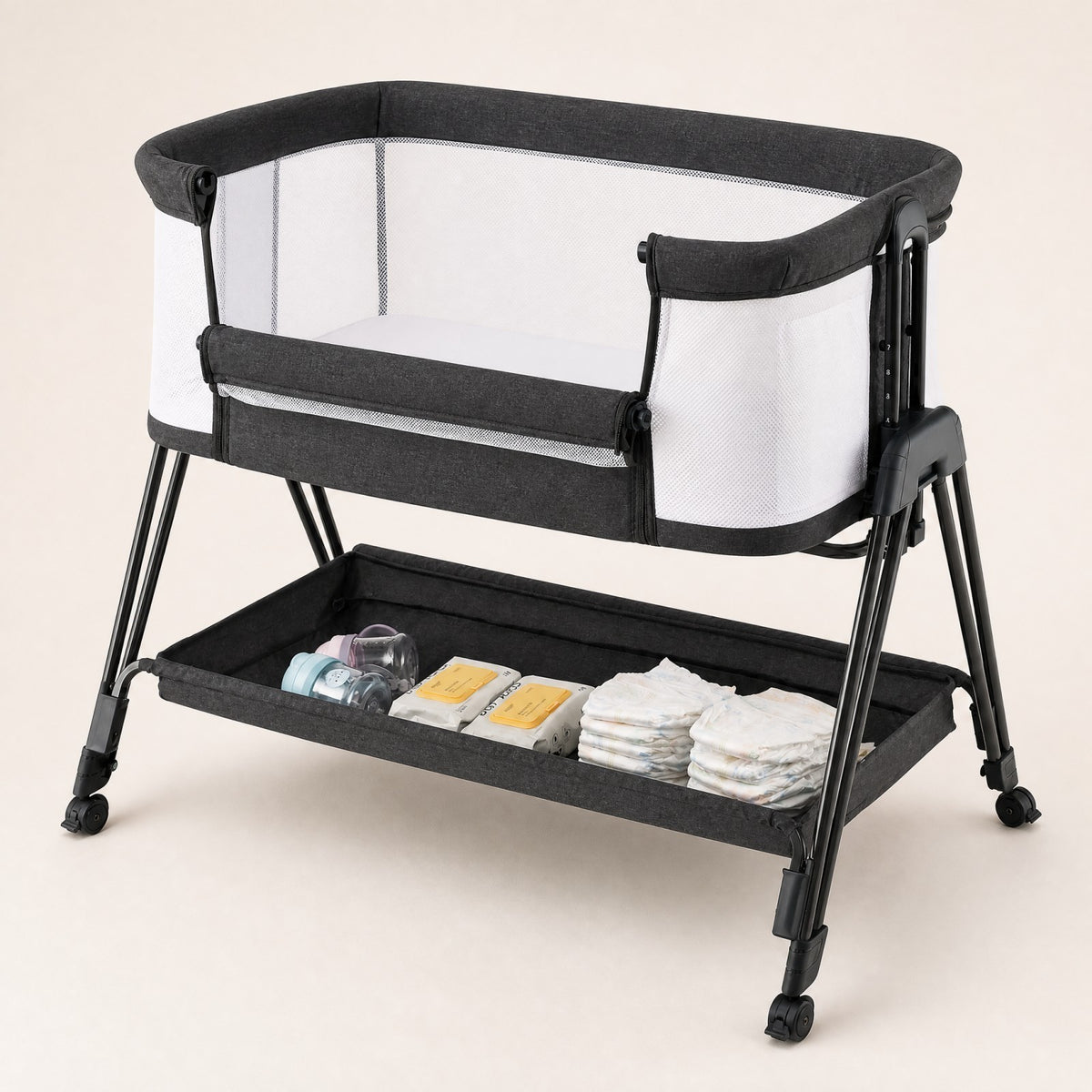 ELLEGNT Baby Bedside Sleeper Bassinet, 7-Level Co Sleeper Crib with Storage Tray