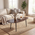 ELLEGNT Oval Coffee Table with Sturdy Metal Frame-Mid Century Center Table for Home Walnut