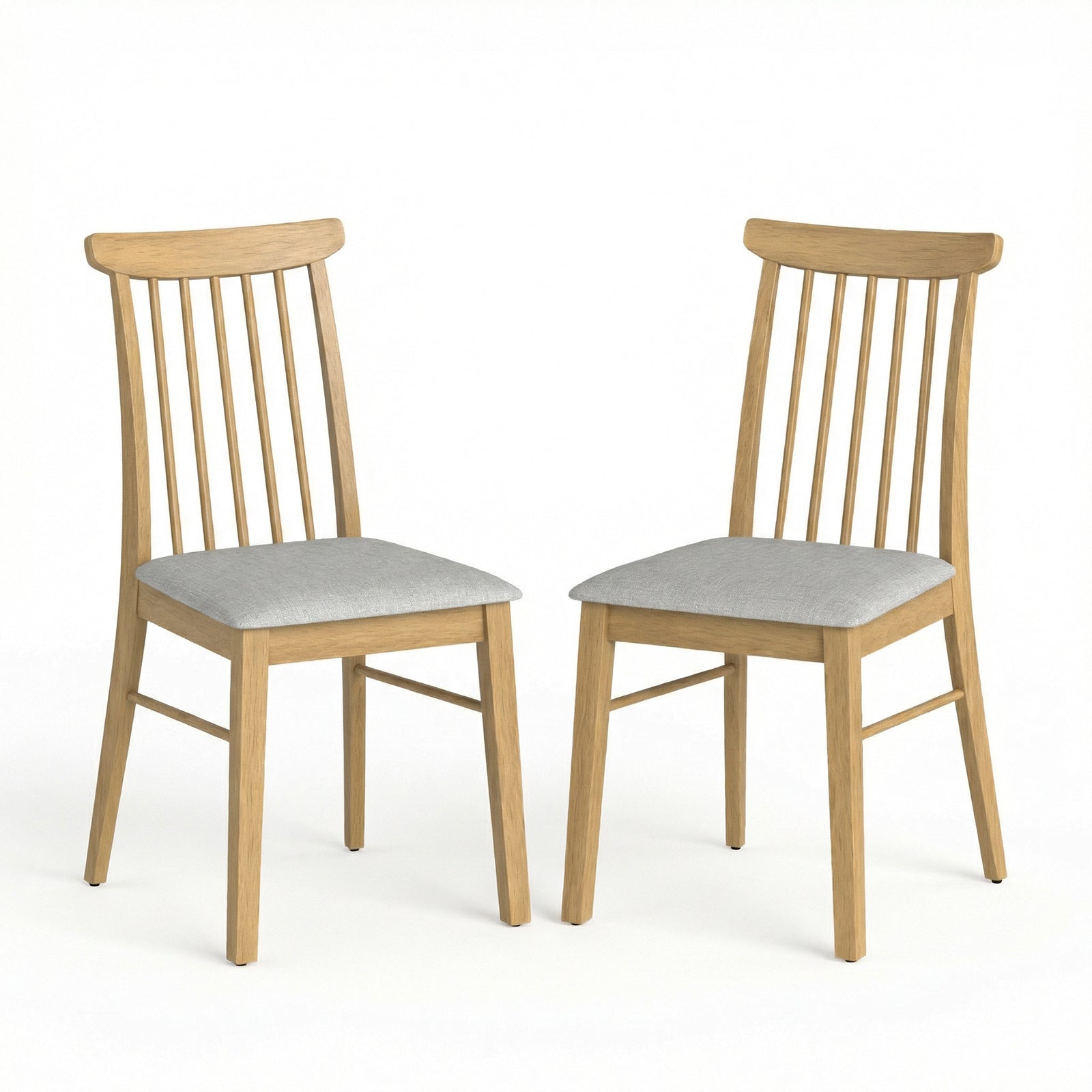 ELLEGNT 2 PCS Spindle Back Dining Chairs with Rubber Wood Frame-Padded Seat Kitchen Chairs for Restaurant, Home, or Cafe, Gray + Natural