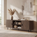 ELLEGNT 80 in TV Stand with Fluted Sliding Doors-Entertainment Center, Open Shelves for Living Room Walnut