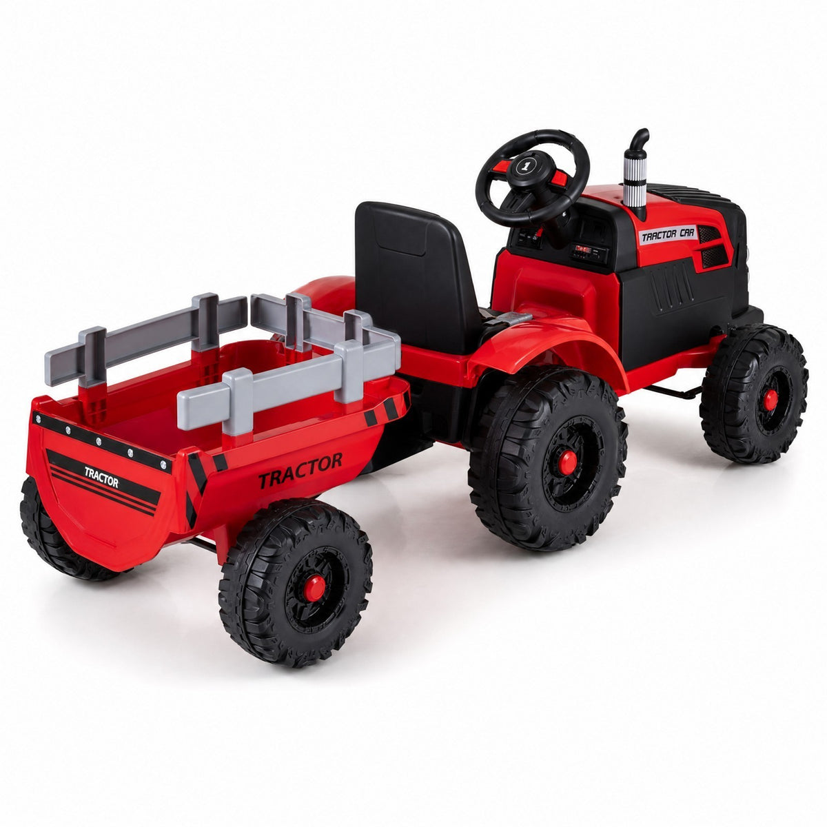 ELLEGNT 24V Kids Ride On Tractor with Detachable Trailer, Remote Control, LED Lights, Ages 3-8, Red